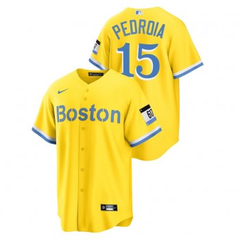 Men's Boston Red Sox #15 Dustin Pedroia Replica 2021 City Connect Gold Nike Jersey