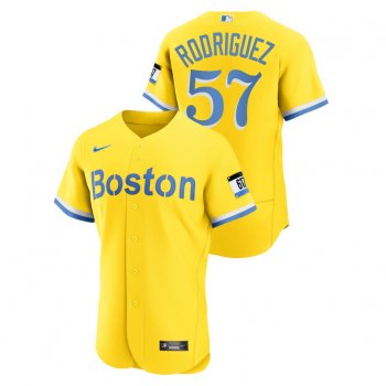 Men's Boston Red Sox #57 Eduardo Rodriguez Authentic 2021 City Connect Gold Nike Jersey