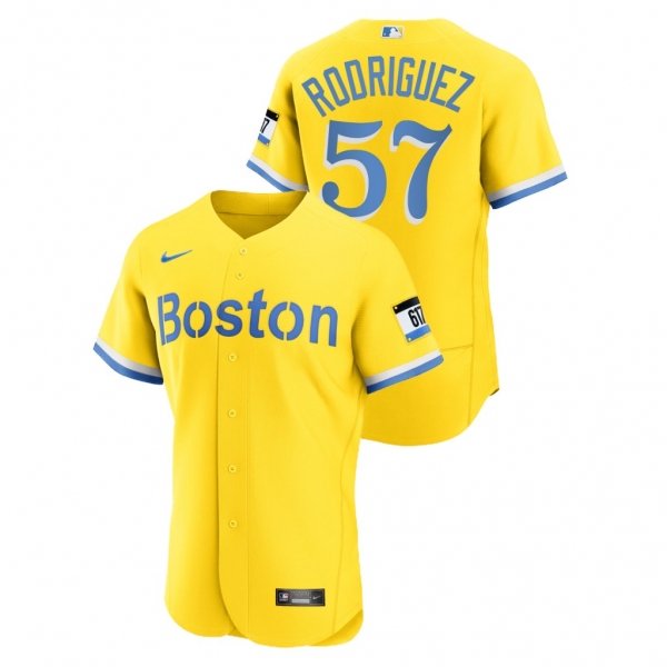 Men's Boston Red Sox #57 Eduardo Rodriguez Authentic 2021 City Connect Gold Nike Jersey