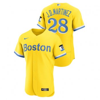 Men's Boston Red Sox #28 J.D.Martinez Authentic 2021 City Connect Gold Nike Jersey