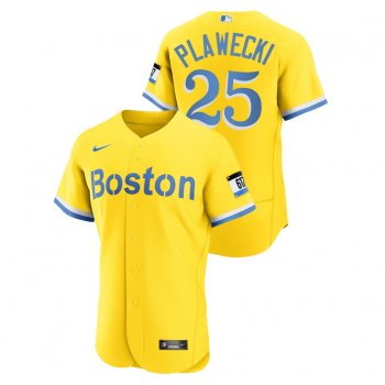 Men's Boston Red Sox #25 Kevin Plawecki Authentic 2021 City Connect Gold Nike Jersey