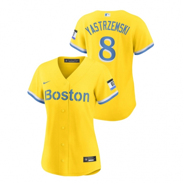 Women's Boston Red Sox #8 Carl Yastrzemski 2021 City Connect Gold Replica Nike Jersey