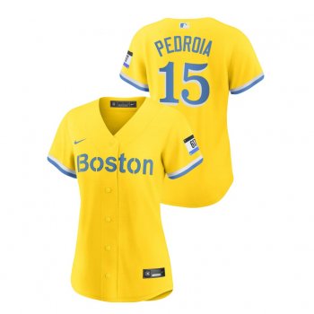 Women's Boston Red Sox #15 Dustin Pedroia 2021 City Connect Gold Replica Nike Jersey