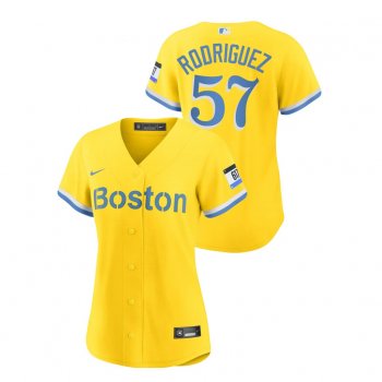 Women's Boston Red Sox #57 Eduardo Rodriguez 2021 City Connect Gold Replica Nike Jersey