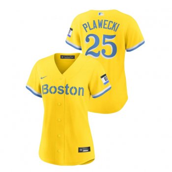 Women's Boston Red Sox #25 Kevin Plawecki 2021 City Connect Gold Replica Nike Jersey