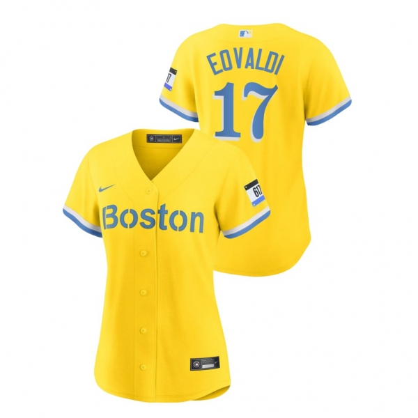 Women's Boston Red Sox #17 Nathan Eovaldi 2021 City Connect Gold Replica Nike Jersey