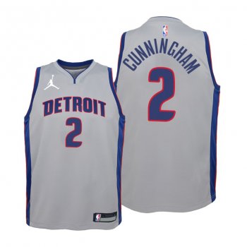 Youth Cade Cunningham 2021 NBA Draft No.1 Detroit Pistons #2 Jersey Gray Statement Edition