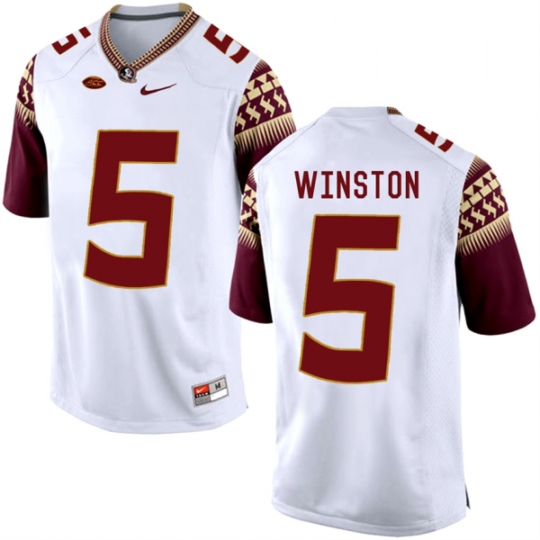 Florida State Seminoles Jameis Winston #5 White College School Football Player Stitched Away Jersey