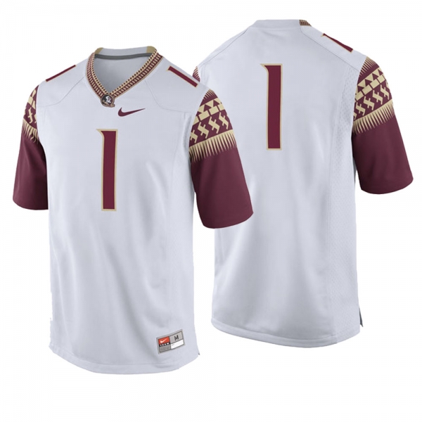 Male Florida State Seminoles #1 White College Football Game Jersey