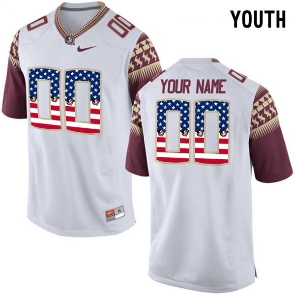 Youth Florida State Seminoles White US Flag Fashion College Football Custom Limited Jersey