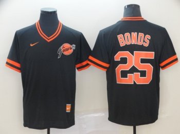 MLB Giants 25 Barry Bonds Black Nike Cooperstown Collection Legend V-Neck Men Jersey