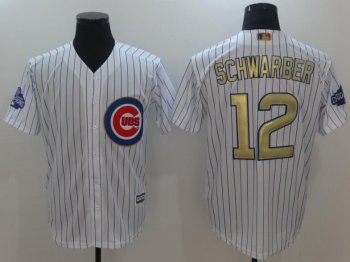 Mens Chicago Cubs #12 Kyle Schwarber White gold Road 2016 World Series Champions jersey