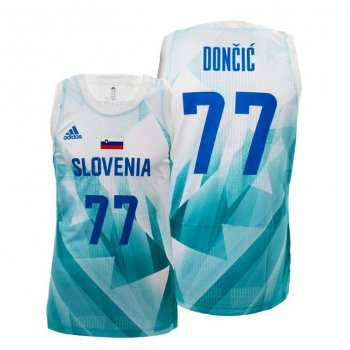 Men's #77 Luka Doncic Slovenia Basketball Debut White Jersey 2021 Tokyo Olympics - Black and Blue