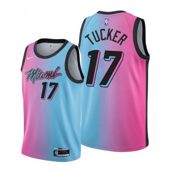 P.J. Tucker 2021 Trade Miami Heat Blue Pink City Edition Jersey #17