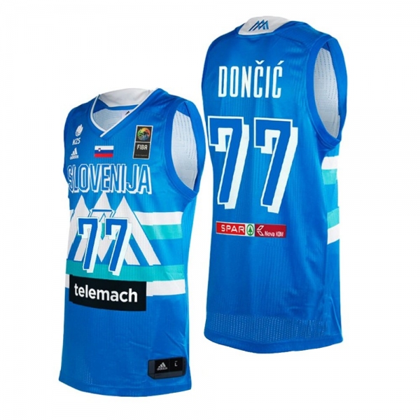 Men's #77 Luka Doncic Slovenia Basketball Jersey 2021 Tokyo Olympics - Blue