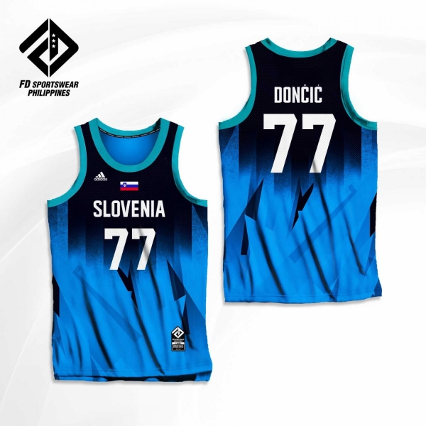 Men's #77 Luka Doncic Slovenia Basketball Jersey 2021 Tokyo Olympics - Black and Blue