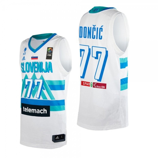 Men's #77 Luka Doncic Slovenia Basketball Jersey 2021 Tokyo Olympics - White