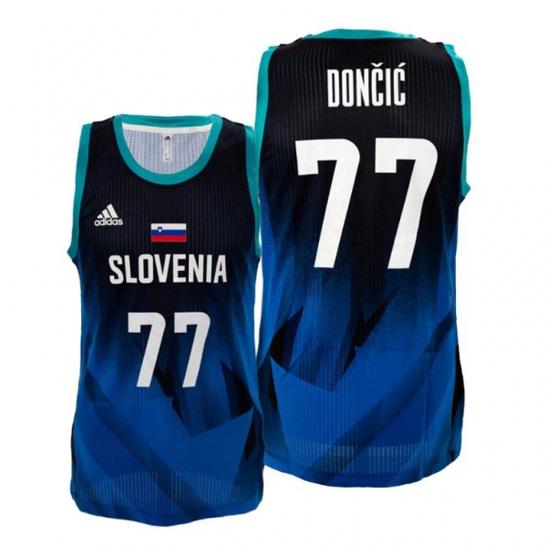 Men's #77 Luka Doncic Slovenia Jersey 2021 Tokyo Olympics Basketball Game - Blue