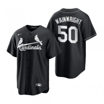 Men's St. Louis Cardinals Adam Wainwright Nike Black White 2021 All Black Fashion Replica Jersey