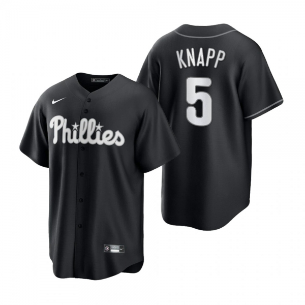 Men's Philadelphia Phillies Andrew Knapp Nike Black White 2021 All Black Fashion Replica Jersey