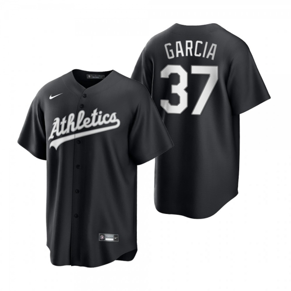 Men's Oakland Athletics Aramis Garcia Nike Black White 2021 All Black Fashion Replica Jersey