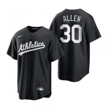 Men's Oakland Athletics Austin Allen Nike Black White 2021 All Black Fashion Replica Jersey