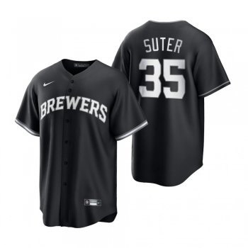 Men's Milwaukee Brewers Brent Suter Nike Black White 2021 All Black Fashion Replica Jersey