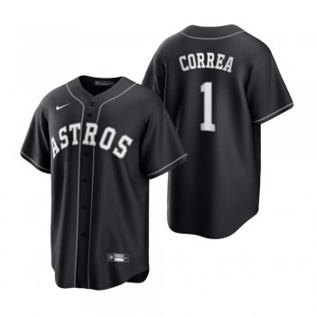 Men's Houston Astros Carlos Correa Nike Black White 2021 All Black Fashion Replica Jersey