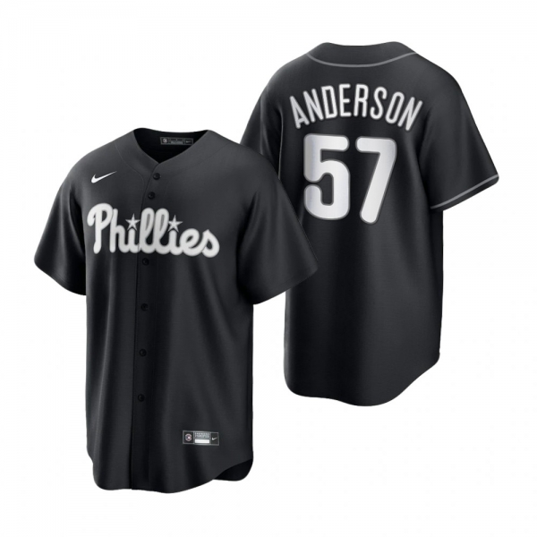 Men's Philadelphia Phillies Chase Anderson Nike Black White 2021 All Black Fashion Replica Jersey