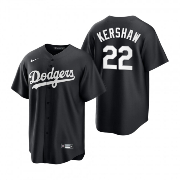 Los Angeles Dodgers Clayton Kershaw Nike Black White 2021 All Black Fashion Replica Jersey