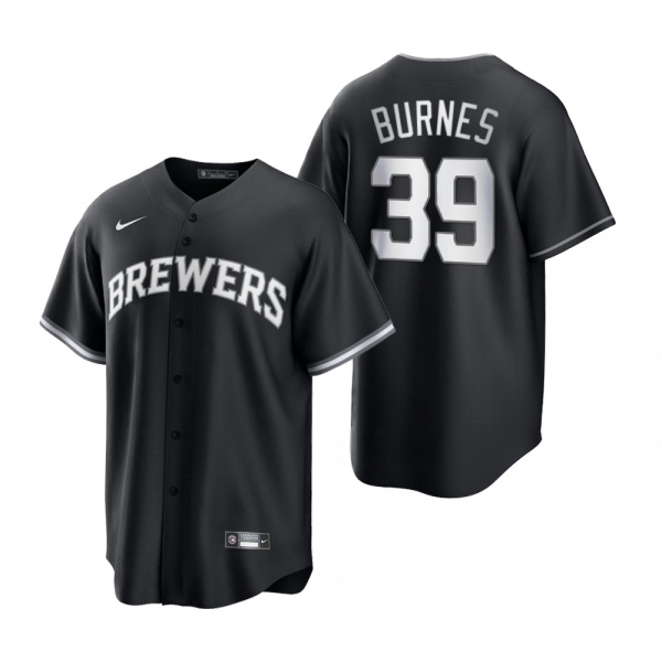 Men's Milwaukee Brewers Corbin Burnes Nike Black White 2021 All Black Fashion Replica Jersey