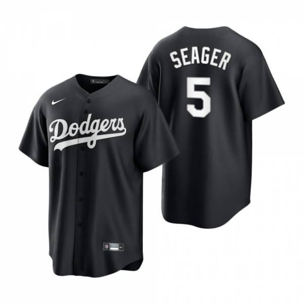 Los Angeles Dodgers Corey Seager Nike Black White 2021 All Black Fashion Replica Jersey