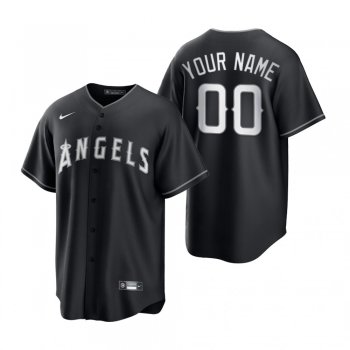 Men's Los Angeles Angels Custom Nike Black White 2021 All Black Fashion Replica Jersey