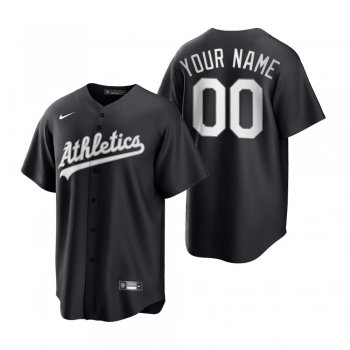 Men's Oakland Athletics Custom Nike Black White 2021 All Black Fashion Replica Jersey