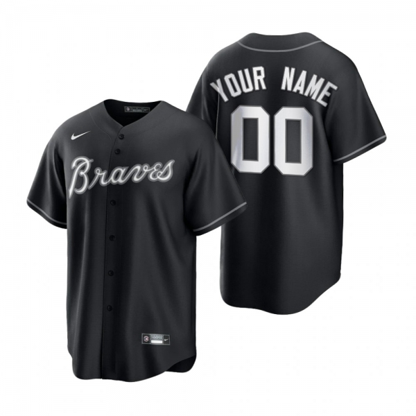 Men's Atlanta Braves Custom Nike Black White 2021 All Black Fashion Replica Jersey