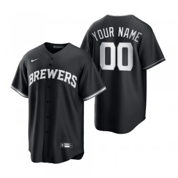 Men's Milwaukee Brewers Custom Nike Black White 2021 All Black Fashion Replica Jersey