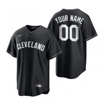 Men's Cleveland Indians Custom Nike Black White 2021 All Black Fashion Replica Jersey