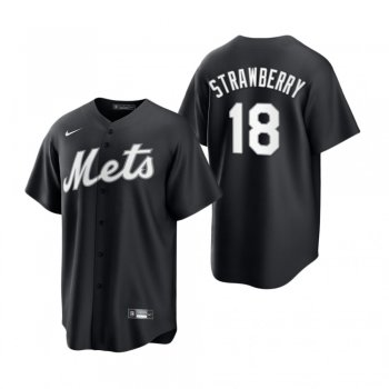 New York Mets Darryl Strawberry Nike Black White 2021 All Black Fashion Replica Jersey