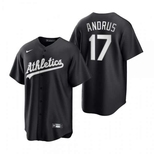 Men's Oakland Athletics Elvis Andrus Nike Black White 2021 All Black Fashion Replica Jersey