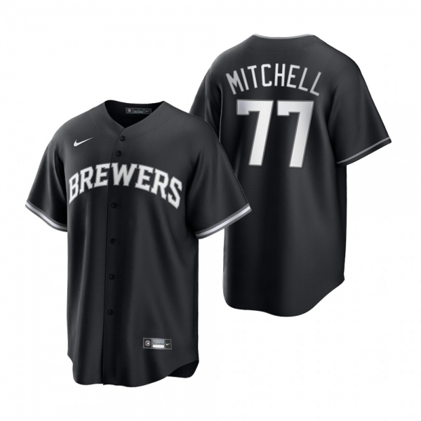 Milwaukee Brewers Garrett Mitchell Nike Black White 2021 All Black Fashion Replica Jersey