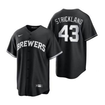 Milwaukee Brewers Hunter Strickland Nike Black White 2021 All Black Fashion Replica Jersey