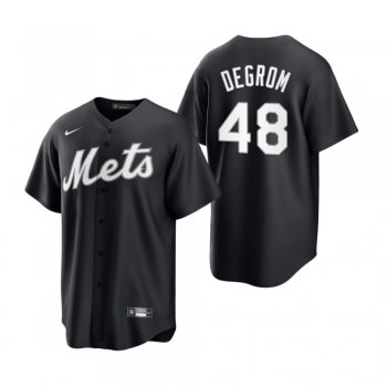 New York Mets Jacob deGrom Nike Black White 2021 All Black Fashion Replica Jersey