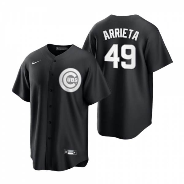 Chicago Cubs Jake Arrieta Nike Black White 2021 All Black Fashion Replica Jersey