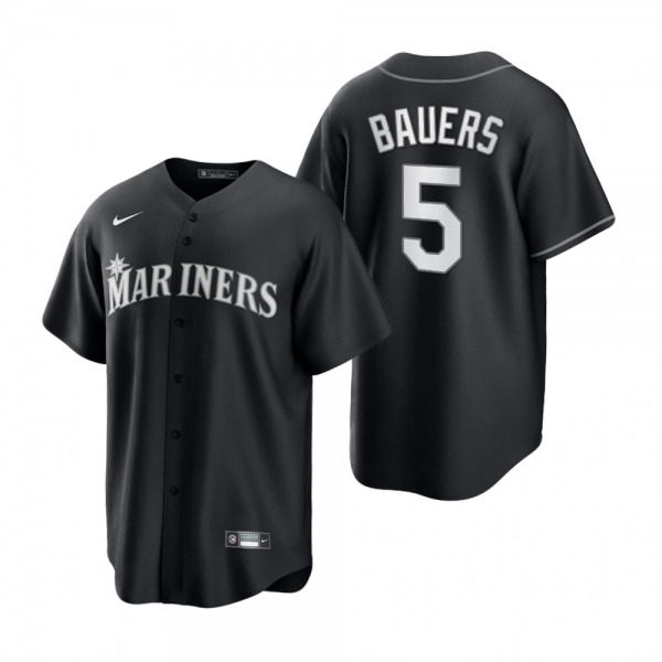 Men's Seattle Mariners Jake Bauers Nike Black White 2021 All Black Fashion Replica Jersey