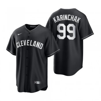 Men's Cleveland Indians James Karinchak Nike Black White 2021 All Black Fashion Replica Jersey