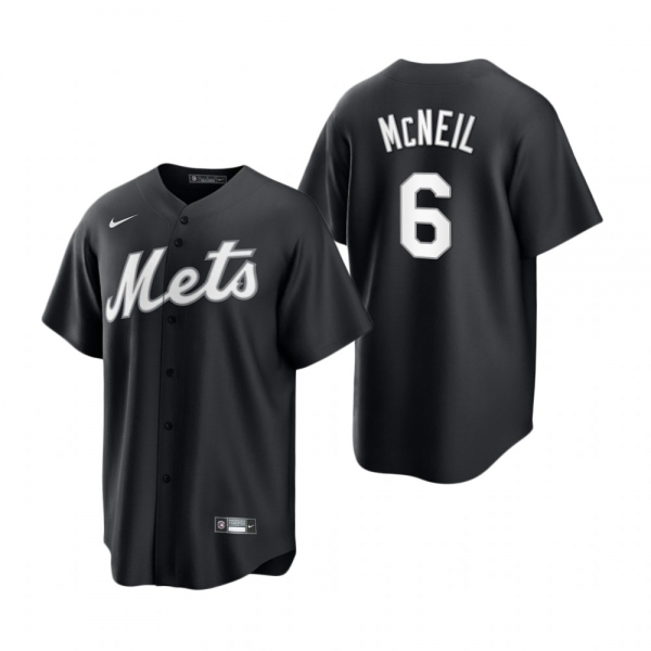 New York Mets Jeff McNeil Nike Black White 2021 All Black Fashion Replica Jersey