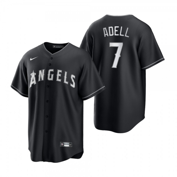 Men's Los Angeles Angels Jo Adell Nike Black White 2021 All Black Fashion Replica Jersey