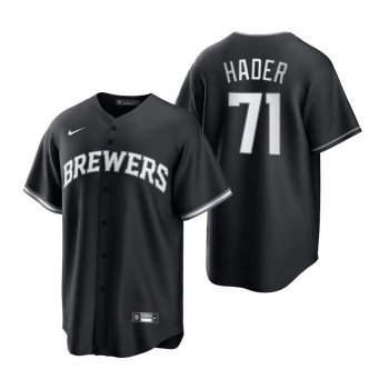 Men's Milwaukee Brewers Josh Hader Nike Black White 2021 All Black Fashion Replica Jersey