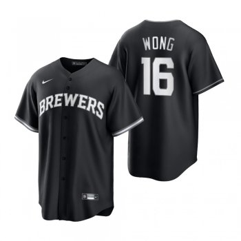 Milwaukee Brewers Kolten Wong Nike Black White 2021 All Black Fashion Replica Jersey