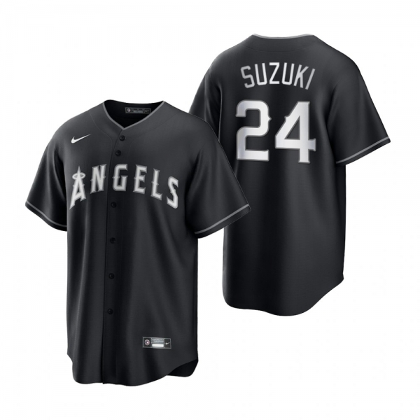 Los Angeles Angels Kurt Suzuki Nike Black White 2021 All Black Fashion Replica Jersey